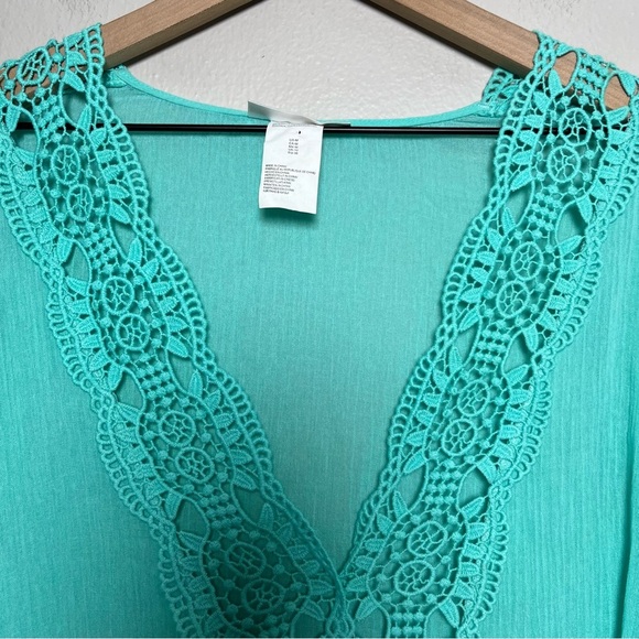 La Blanca Women Dress Medium Green Crochet Lace Cottage Beach Cover Up Summer - Picture 3 of 7